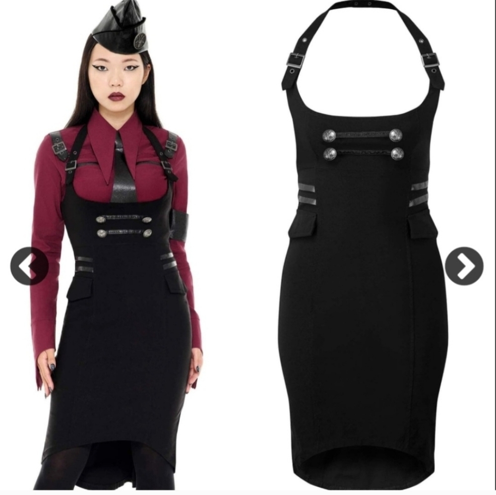 Killstar Black Skirt with Silver Accents. High Waisted With Neck Strap.